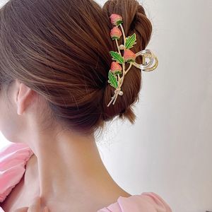 New Women Metal Hair Claw Elegant Strawberry Flowers Hair Clips Barrette Crab Headband Ponytail Clip Headwear Hair Accessories