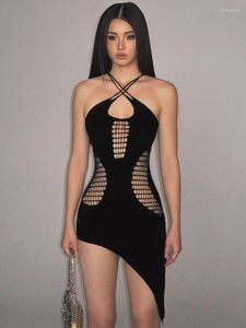 Minivestido elegante sem mangas para roupas de moda femininas para festa de clube sexy vazado bodycon vestidos roupas de verão