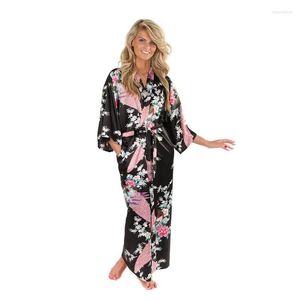 Женская марка для сна, чернокожие женщины, атласные кимоно-одеяния длинные сексуальные ночные рубцы винтажные ночные платья с размер цветов S M L XL XXL XXXL D124-01