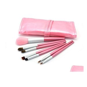 Escovas de maquiagem cabelos iniciantes para cavalo 7pcs / pincel pincel rosa portátil / dourado preto pu saco 7 pincel. Drop entrega ferramentas de beleza de saúde um dht1f