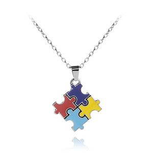 Fashion divertenti colorato per puzzle designer collana donna donna in lega sudamericana blu giallo ciondolo in argento catena da uomo collane corta girocollo gioiello regalo