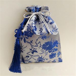 Nó chinês borla saco de brocado de seda extra grande cordão sacos de artesanato bolsas de presente forro de camurça saco de armazenamento de jóias 20x25cm262s