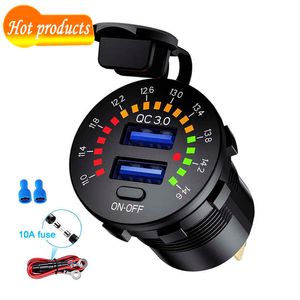 Neue QC3.0 36W 6A Dual USB Ladegerät Buchse Voltmeter Schalter Wasserdichte USB Outlet Schnelle Ladegerät für 12V Auto boot Motorrad Lkw Golf