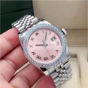 Con scatola Serie rosa Orologio da donna meccanico automatico da donna 31mm Diamond Bejeweled Sapphire Pink Face Fibbia pieghevole in acciaio inossidabile Impermeabile