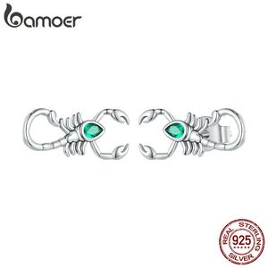 Stud 925 STERLING Gümüş Yeşil Zirkon Scorpion Küpeler Kadınlar için Orijinal Tasarım Hayvan Fine Takı SCE1555 230307