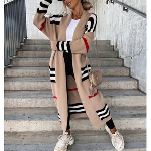 Women's Knits Tees Autumn Winter Knitted Cardigan Women 2023 Striped Patchwork Sweater oversized Loose Long Outerwear Maxi Y2k Coat Soft Jacket 230308
