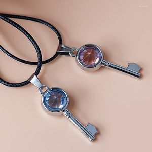 Цепи Симпатичные ключевые подвесные ожерелья для женщин Романтический красный синий кристалл каваи