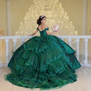Роскошные зеленые платья Quinceanera Sweetheart Sequind Appize Appliques Pufpy vestidos de 15 Anos Princess Ball Gowns