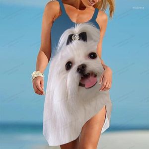 Sıradan elbiseler sevimli köpek elbise kadın moda bohemian kayış kızı kız gevşek hayvan kolsuz etek eteksiz kawaii
