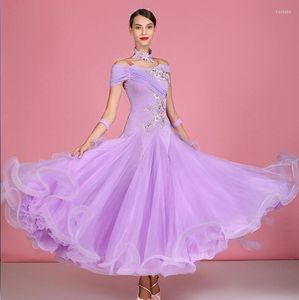 Sahne Giyim Standart Balo Salonu Dans Elbiseleri Kadınlar 2023 Yüksek Kaliteli Tango Waltz Dans Etek Yetişkin Mor Yarışma Elbisesi
