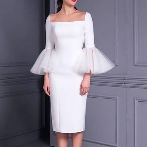 Elegantes weißes, kurzes Etui-Abschlussballkleid, knielang, quadratische Schmetterlingsärmel, 2023 Abendkleider, Nachtparty-Outfits, Damen-Robe de Soiree
