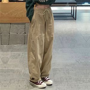 Women's Pants Capris Women Vintage Cargo Pants Harajuku Hip-Hop Solid Color Wide Leg Pants Streetwear Female Casual Drawstring Baggy Pants 230309