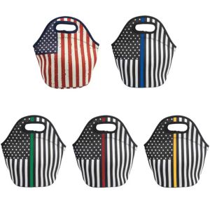 American Flag Neoprene Lunch Bag Leopard Print Outdoor Student Insulation Portable Lunch Storage Bags Waterproof 0309