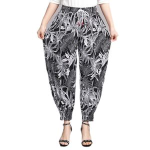 Calça feminina floral de praia, gelo, neve, seda, parágrafo fino, lanterna, estampa vintage, pacote solto, boca, verão, folgado, perna larga, anti-mosquito, calças femininas