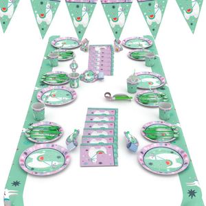 Tek kullanımlık yemek eşyası karikatür alpaca temalı doğum günü partisi çocuk bebek duş süslemeleri çocuk sofra malzemeleri