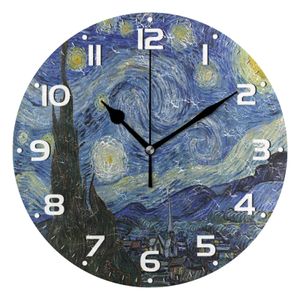 Relógios de parede van gogh pintura a óleo arte redonda relógio de parede silencioso que não toca o relógio de parede pendurado para a sala de estar quarto tranquilo relógio decoração 230310