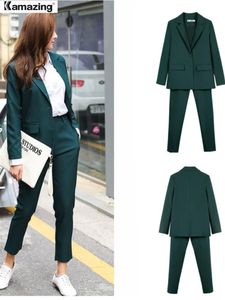 Женские костюмы Blazers Женские брюки костюмы OL 2 Piece Set For Women Business Wexture Uniform Blazer Pencil Pants Office Lady Cust 230310