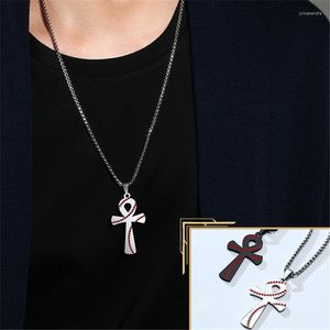 Anhänger Halsketten KOtik Stilvolle Sport Baseball Für Männer Schwarz Silber Farbe Edelstahl Kreuz Männliche Geschenke Schmuck