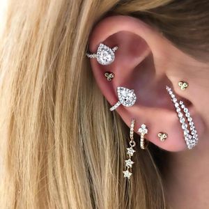 Backs Earrings Clip-on & Screw Back 1 Piece White Gold Color Teardrop Cubic Zirconia Cz No Piercing Ear Cuff Clip On Earring For Women