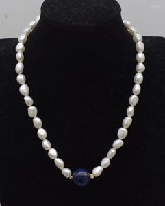 Цепи Оптовые пресноводные жемчужные белые барокко и синее лапис круглый ожерелье 17 дюймов FPPJ Природа Бусин