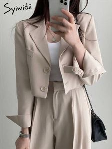 Women's Suits Blazers Syiwidii Blazer Women Korean Fashion Notched Long Sleeve Button Up Crop Suits Office Ladies Elegant Casual Blazer 230310