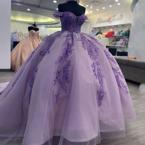 Açık mor tatlım kolsuz quinceanera elbise balo elbisesi 2024 tatlı on altı elbise payet aplike parti elbise