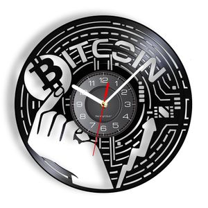 Relógios de parede criptografia Money Bitcoin Vinyl Relógio de parede para empresa Decoração da sala Decoração de laser Álbum de disco de disco Craft Relógio 230310