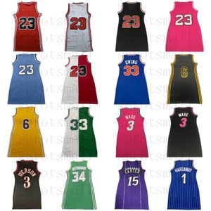 Dikişli 3 Dwyane Wade Allen Iverson Kadın Basketbol Formaları 34 Giannis Antetokounmpo 15 Vince Carter 1 Anfernee Hardaway 33 Patrick Ewing Kadınlar Seksi Elbise