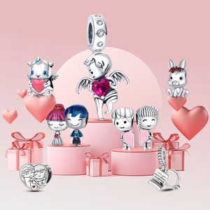 Pandora S925 Gümüş Sevimli Pembe Fare Siyah Kedi Miyav Charm Kolye Bilezik için Uygun DIY Moda Takı