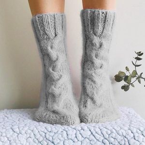 Женские носки зимнее сгущать кабельное вязаное вязаное теленка с твердым цветом Рождество теплый коренастый поворот плетеная плетена