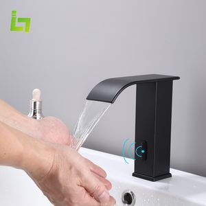 Banyo lavabo muslukları lüks mat siyah sensör banyo musluğu soğuk ve güverte monte musluk kısa ve uzun lavabo mikseri 230311