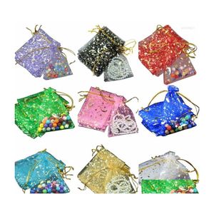 Favor Tutucu Mücevher Torbaları 100 PCS Moon Stars Dstring Organza Çantaları Düğün Partisi için Küçük Hediye Sevgililer Günü Bırakma Teslim Etkinliği Dhvai