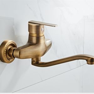 Banyo lavabo muslukları havza musluk banyo antika pirinç lavabo musluklar duvara monte su musluklar tek tutamak 360 döner spout mikser lavabo musluk soğuk 230311