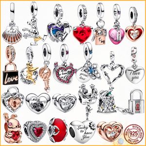 Pandora S925 Saf Gümüş Kırmızı Aşk Madalya Cazibesi İlkel DIY Lady Bilezik Mücevher Yapımı için Uygundur