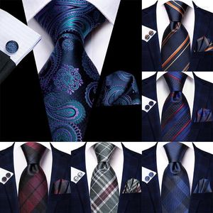 Bow Ties 2023 lacivert Paisley Hediye Kravat Erkekler Moda Marka Düğün Partisi Kravat Handky Cufflinks Toptan Hi-Tie Tasarımcı
