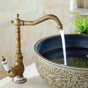 Banyo Lavabo muslukları banyo muslukları antika bronz musluk mutfak için soğuk ve su havzası karıştırıcı, seramik tek saplı lavabo musluk vinç 230311