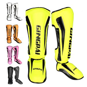 Protective Gear One Pair High-Quality PU Leather Boxing Shin Guards Ankle Protector MMA Muay Thai Training Leg Warmers Light Kicking Shin Pads 230311