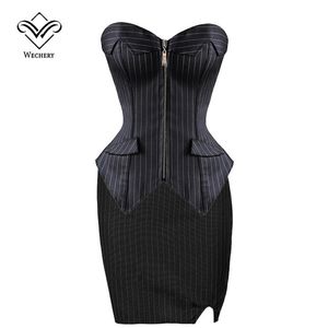 Korse Seksi Korse ve Bustiers Burlesque Siyah Çizgili Korse Etek Fermuar Dantel Yukarı Korsaes Seksi Korsan Plus Boyut S-6XL275y