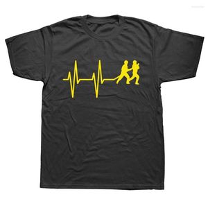 Erkek Tişörtleri Sıradan İtfaiyeci Kalp Atışı İtfaiyeci T-Shirt Erkekler Pamuk Gömlek Yangın İşçi Kurtarma Kısa Kollu Tees Hediye Top