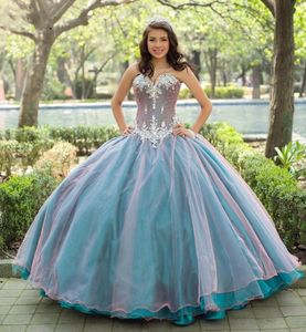 Vestidos Anos Prinzessin De Quinceanera Kleider Strassapplikationen Puffy 15 Jahre altes Mädchen Geburtstagskleid für Frauen
