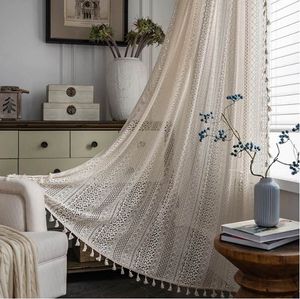 Sheer Curtains American Style Crochet Hollow Tassel Blackout Bedroom Kitchen Living Room Window Curtains for Home Decorate