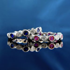 Eternity Sapphire Ruby Diamond Ring 100% Реал 925 Серебряные обручальные кольца для свадебных кольца для женских свадеб