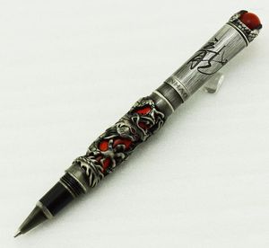 Jinhao Dragon King Vintage Rollerball Pen Benzersiz Metal Kabartma Hi-Tech Gri Kırmızı Renk Ofisi Ev Malzemeleri