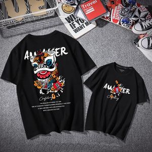 Erkek Tişörtleri 2023 Harajuku Sevimli Karikatür Aslan Dans Dans Baskı T-Shirt Çin tarzı büyük boy gevşek kıyafetler hip hop rahat pamuklu erkekler