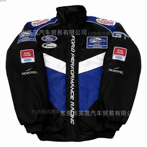 8gya 2023 Erkek Ceketler F1 Yarış Takımları Ford Team Stant Yakası Ağır Endüstri Nakış Amerikan Tarzı Sıradan Palto Nemli Pamuk Ceket