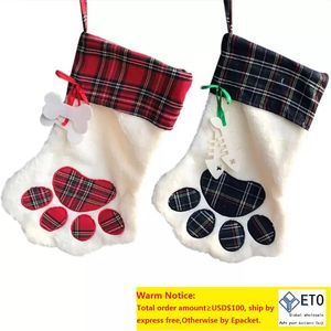Noel çorap monogramlı evcil köpek kedi pençe hediye çantası ekose Noel çorapları Noel ağacı süsler parti dekor