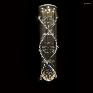 Avizeler Uzun Spiral LED Kristal Avize Lobi Merdiven Merdivenleri Fuaye