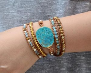 Charm Bracelets varış 4unik okyanus mavi taş bileklik boho 5x deri dostluk sargısı takılar bohem altın