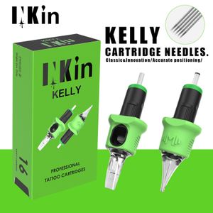 Tattoo Needles 16 Pcs INKIN Kelly Tattoo Cartridge Needles Finger Ledge Classic Innovation Accurate Positioning Needles Liner Shader 230313