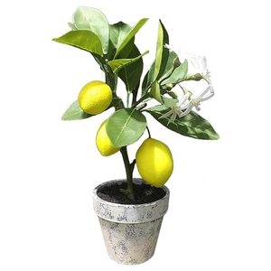 Dekoratif çiçek çelenk yapay ağaç bitki saksı bonsai küçük sahte sarı limon meyveleri dekor